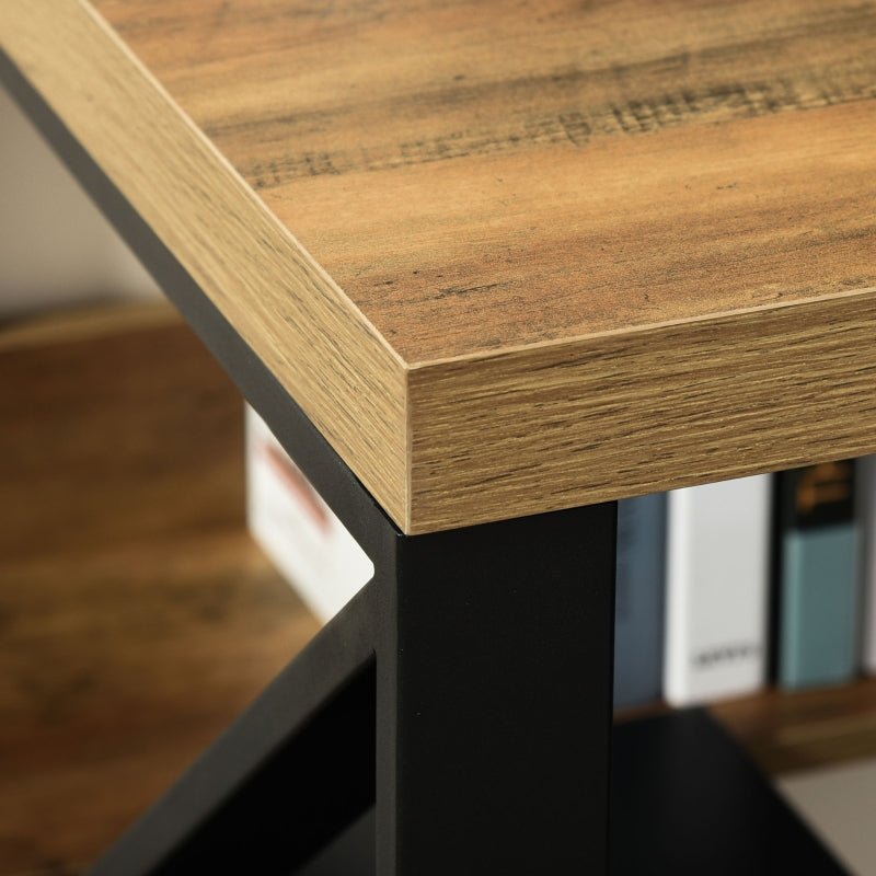 Workstation Computer Desk Table with Storage Shelf Steel Frame Black Brown - www.Shopthatapp.com