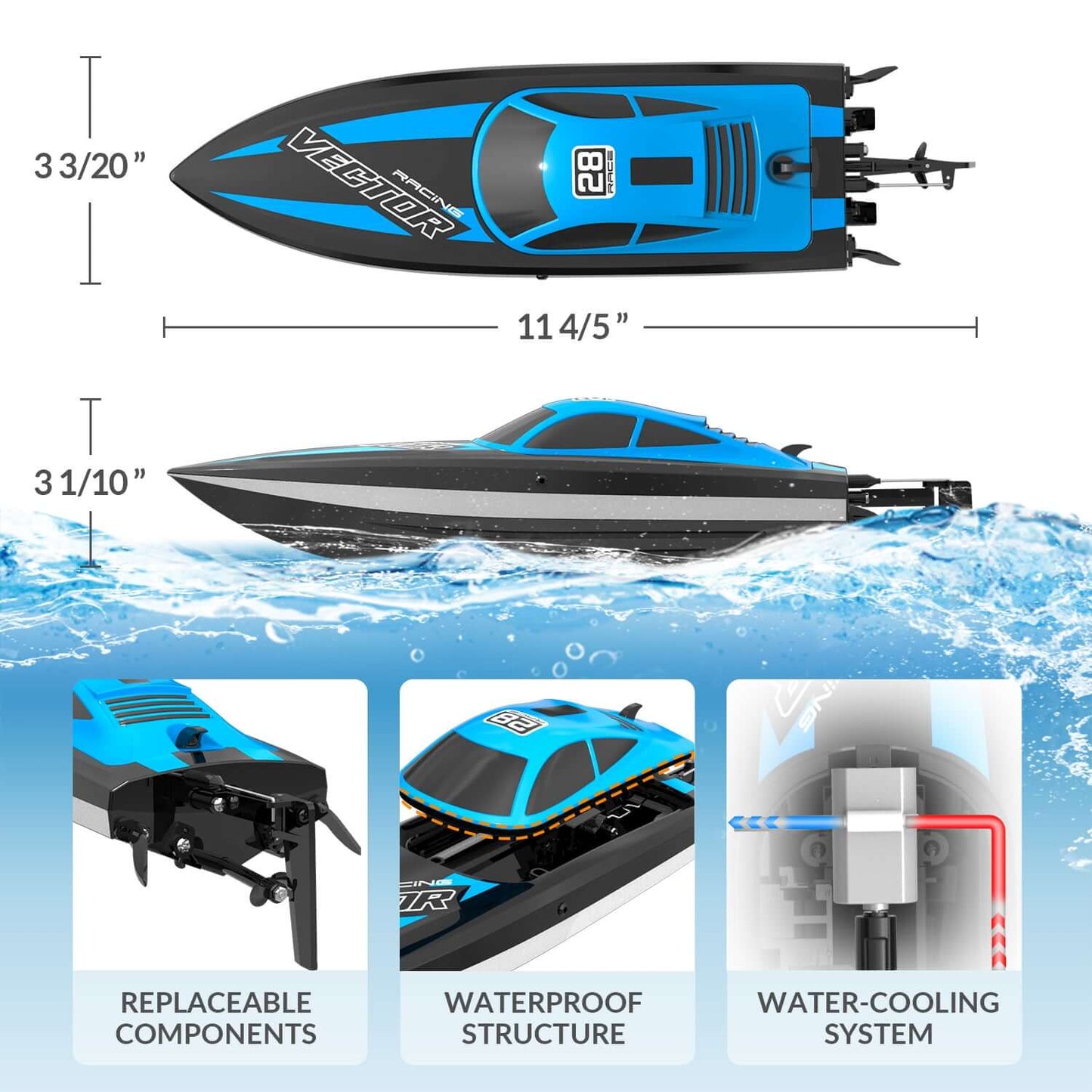 20mph RC Boat with LED Lights for Pools and Lakes - Fast and Fun!