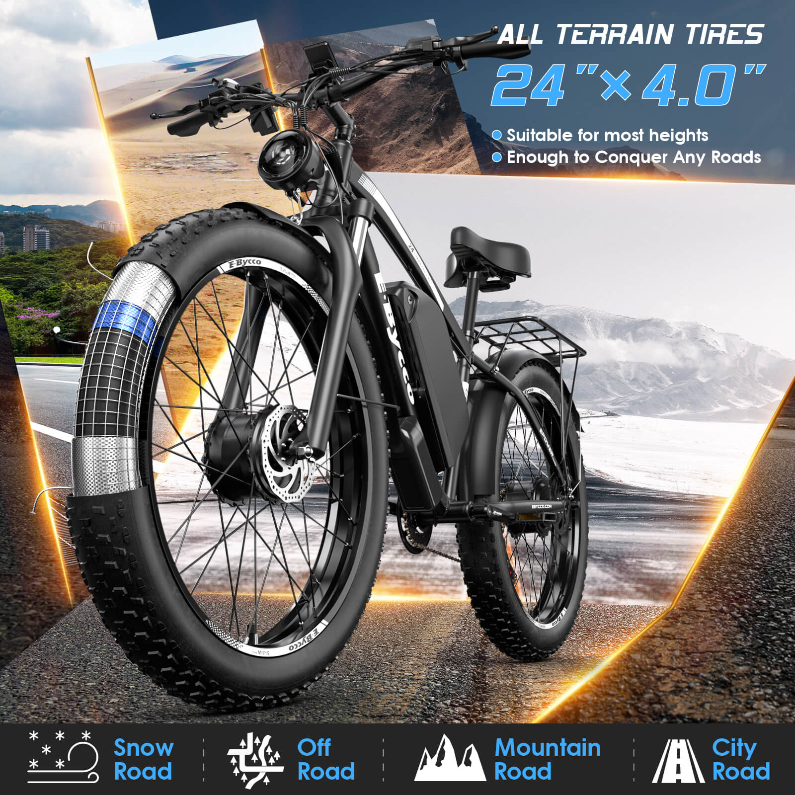 E·BYCCO 24'' EB10 Peak 5000W 52V 32Ah Dual Motors Electric Bike for Women and Men - www.Shopthatapp.com