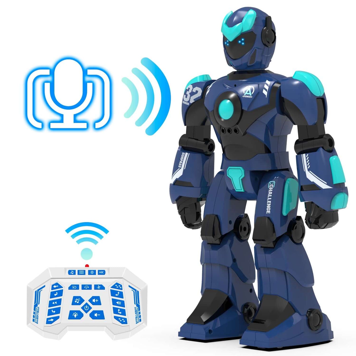 STEMTRON Sprach- und Gestenroboter für Kinder – programmierbar, blau/weiß, wiederaufladbar
