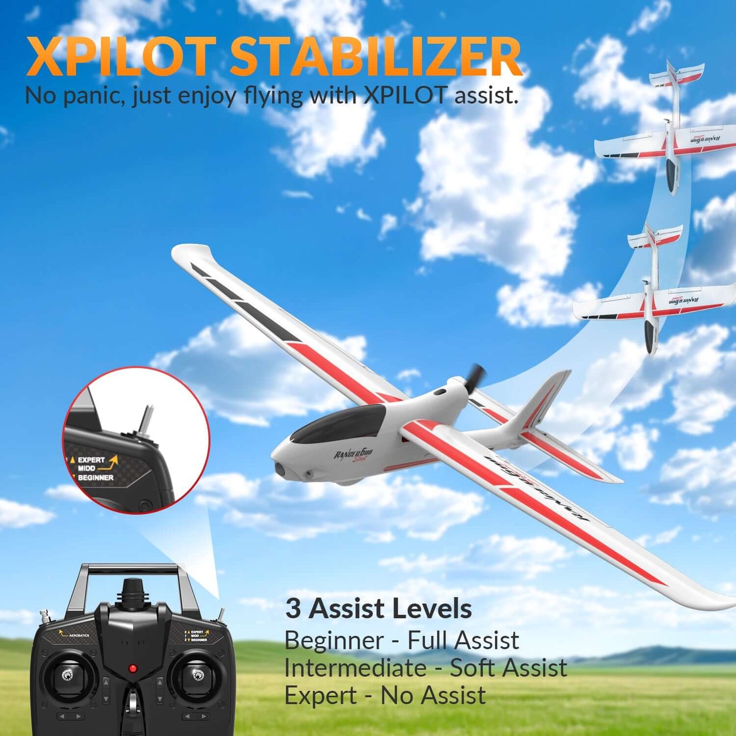 VolantexRC Ranger 600 V2 4CH RC-Flugzeug mit XPilot Gyro und One-Key-Kunstflug