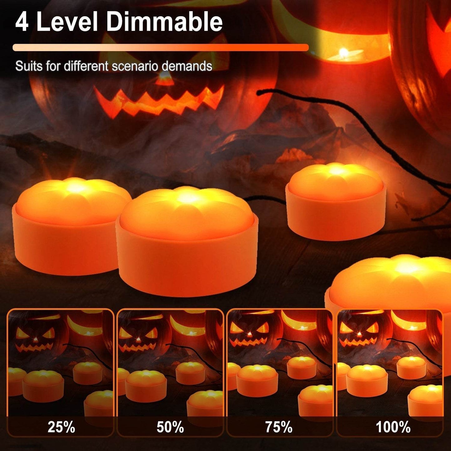 4 Pack Halloween LED Pumpkin Lights Battery Operated Halloween Decoration Lights With 2 Light Modes 4 Timer Setting Remorte Control For Party Pumpkin Decor - www.Shopthatapp.com
