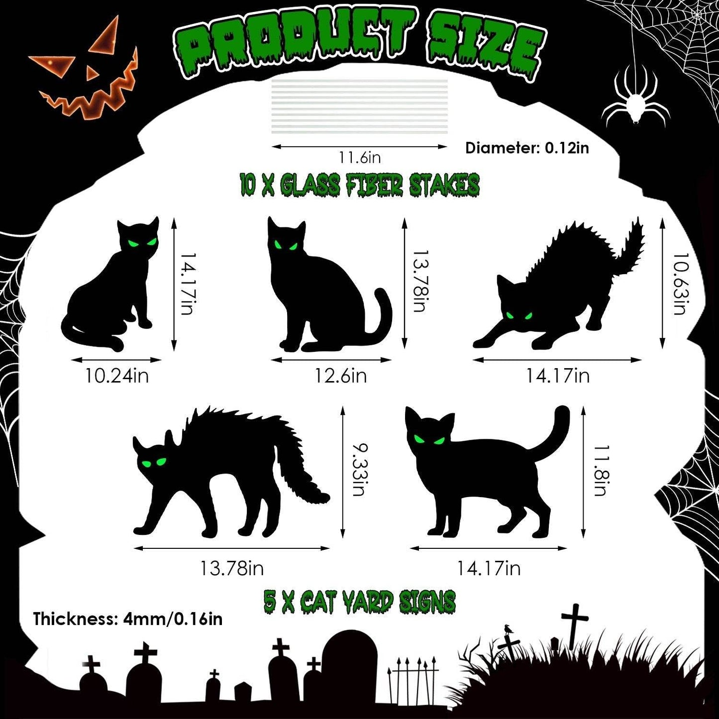 6Pcs Skull Or 6Pcs Tomb Or 5Pcs Black Cat Halloween Yard Sign Decorations Glow In The Dark For Haunted House Garden Yard And Scary Theme Party - www.Shopthatapp.com