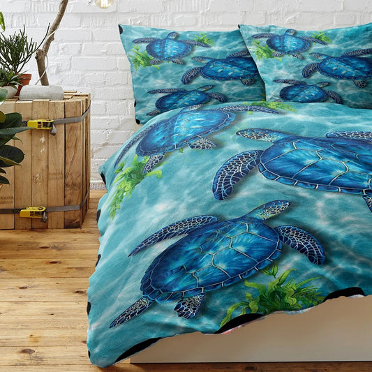 Sea Turtle Pattern Duvet Cover Set 3 Pieces King Size Soft Bedding Set With 2 Pilowcases With Zipper Closure For Home Bedroom For All Seasons - www.Shopthatapp.com