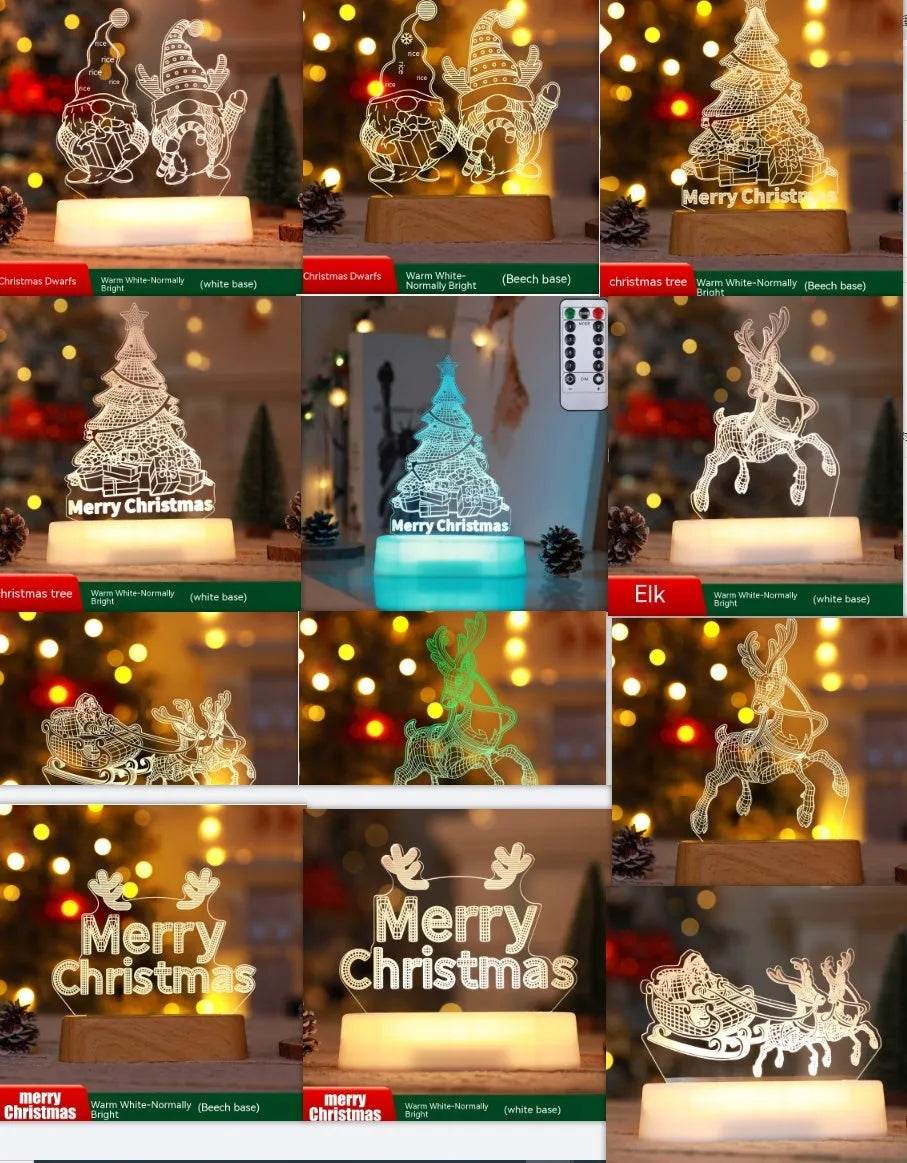 Christmas Decoration 3D Lamp Acrylic LED Night Lights New Year Valentines Day Christmas Kids Gift Christmas Ornaments - www.Shopthatapp.com