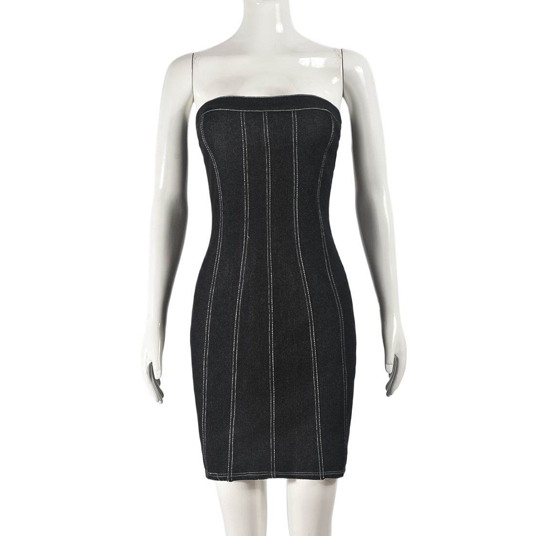 Fashion Backless Tube Denim Dress Summer Sexy Y2K Slim Short Dresses For Women Clothing - www.Shopthatapp.com