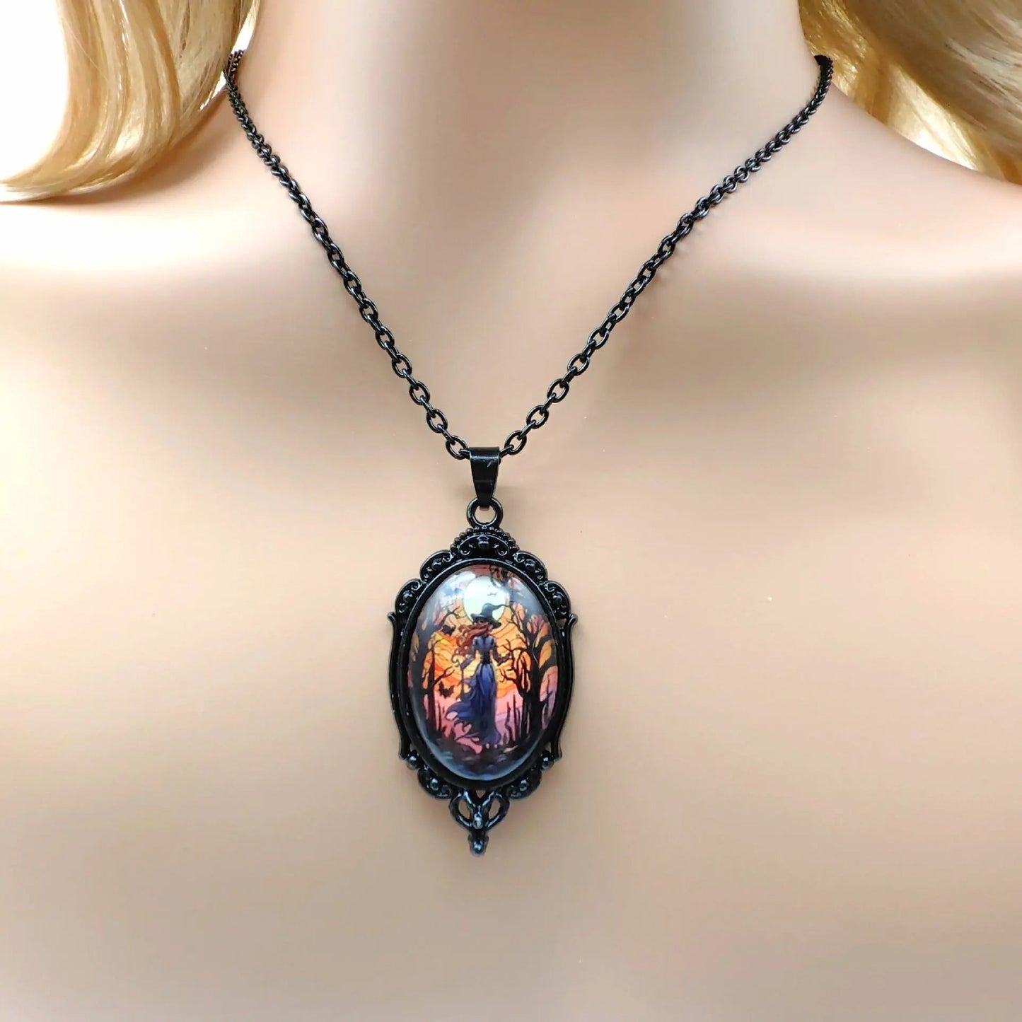 3pcs Vintage Halloween Tree Of Life And Witch Necklace Set With Earrings Alloy Pendant Jewelry - www.Shopthatapp.com
