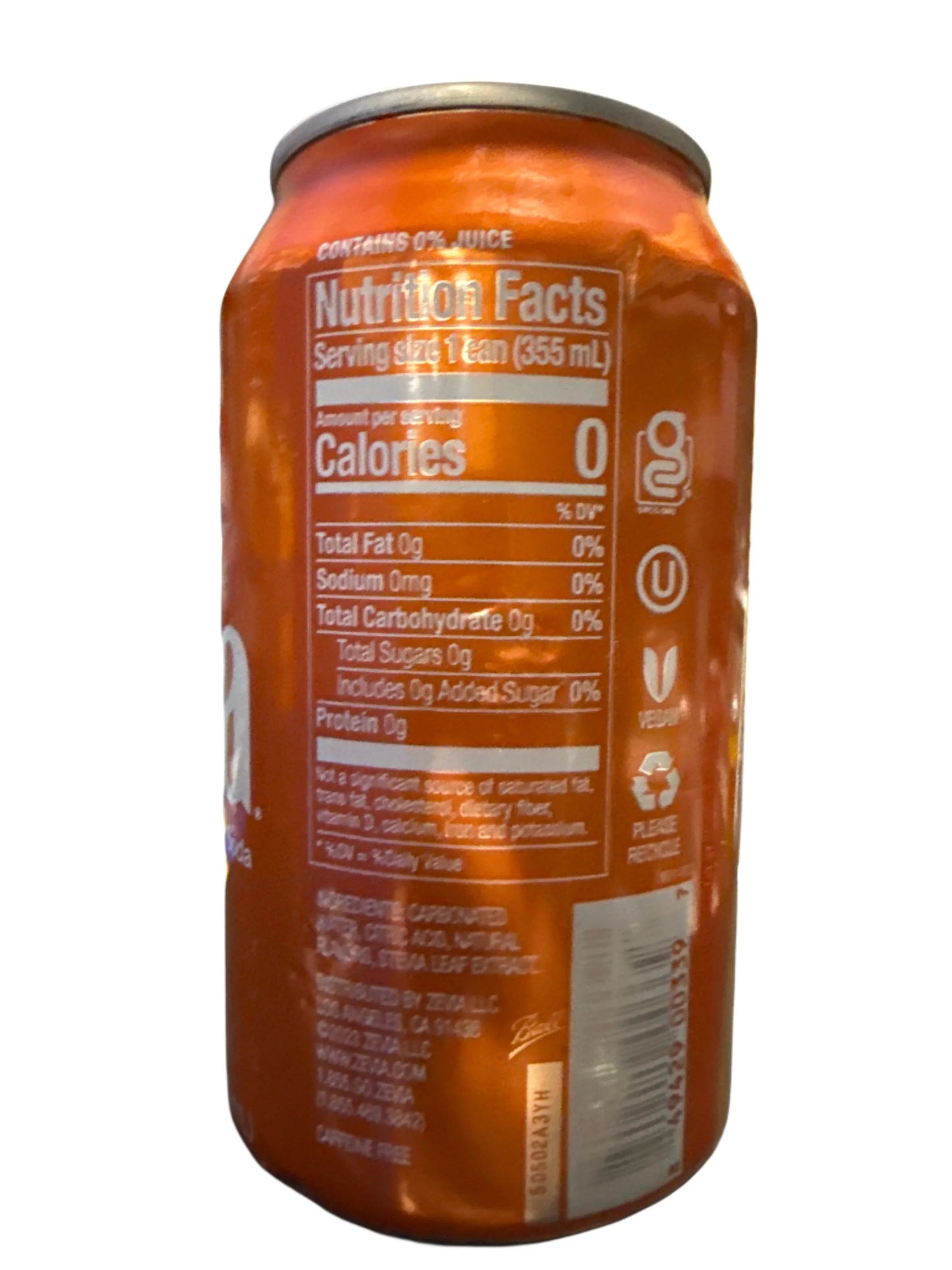 Zevia Zero Sugar Orange Flavoured Soda 355ML - Canadian Edition