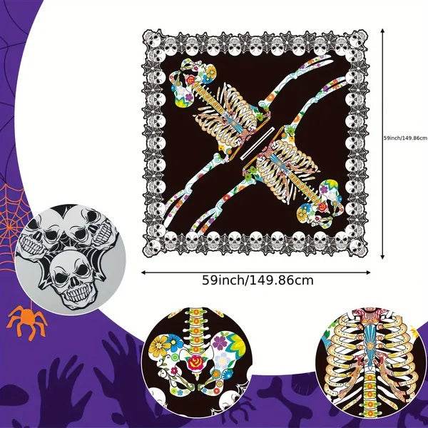 Halloween Skeleton Poncho, Lace Skeleton Halloween Costume Poncho Day Of The Dead Poncho For Women - www.Shopthatapp.com