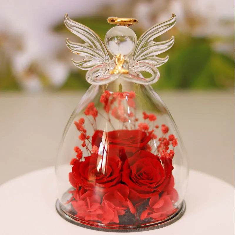 Eternal Flower Gift Box Angel Glass Cover Dried Rose Gift Box For Christmas New Year Valentine's Day Home Decor - www.Shopthatapp.com