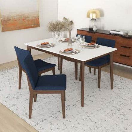 Laura Blue Linen Solid Wood Dining Chair Set Of 2 Mid-Century Modern Style - www.Shopthatapp.com