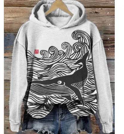 Women Fashion Spring And Autumn Plum Blossom Hooded Super Plus Size Loose-fitting Casual Pullover - www.Shopthatapp.com