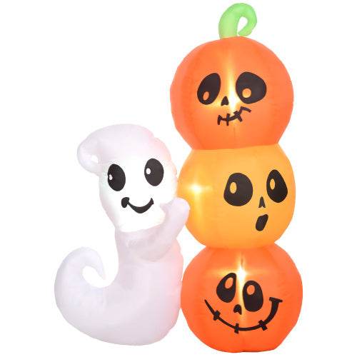 HOMCOM 5ft Inflatable Halloween Decoration Ghost And Pumpkin, Blow Up Outdoor LED Yard Display, Waterproof - www.Shopthatapp.com