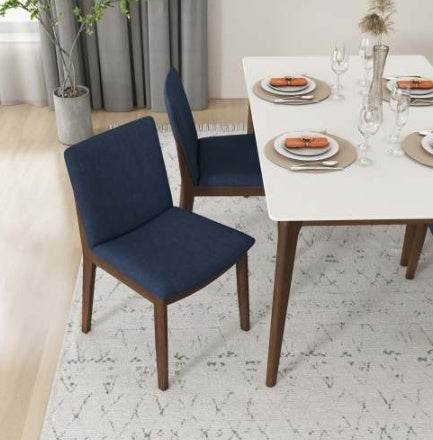 Laura Blue Linen Solid Wood Dining Chair Set Of 2 Mid-Century Modern Style - www.Shopthatapp.com