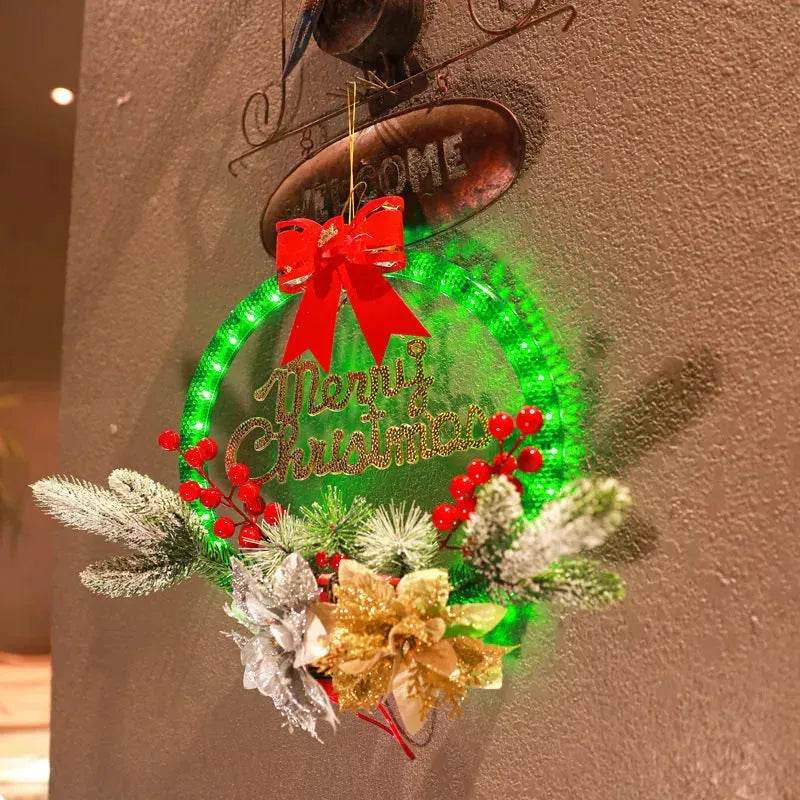 Christmas Luminous LED Light Garland Door Hanging wreaths Decorations - www.Shopthatapp.com