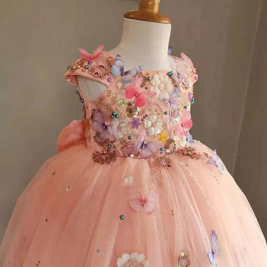 Children's Handmade Flower Fashion Special Dress Princess Ball Gown Dress Birthday Photoshoot Dress for girls Party dress for kids - www.Shopthatapp.com