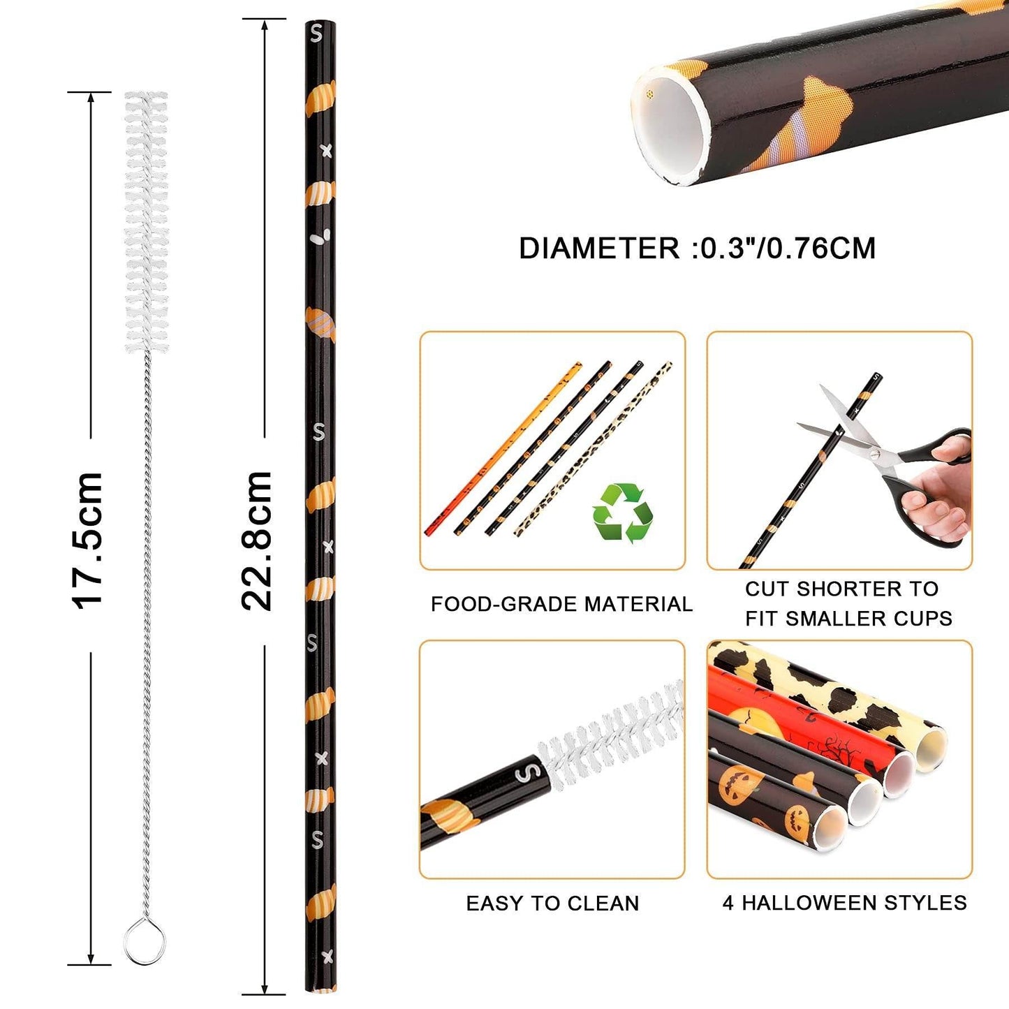 40 Pack Of 9 Inch BPA-Free Halloween Reusable Straws With Colorful Stripe Print Hard Straws For Mason Jars, Mason Glasses, Home Or Party Use, Comes With A Cleaning Brush-Selling On Amazon Is Prohibite - www.Shopthatapp.com