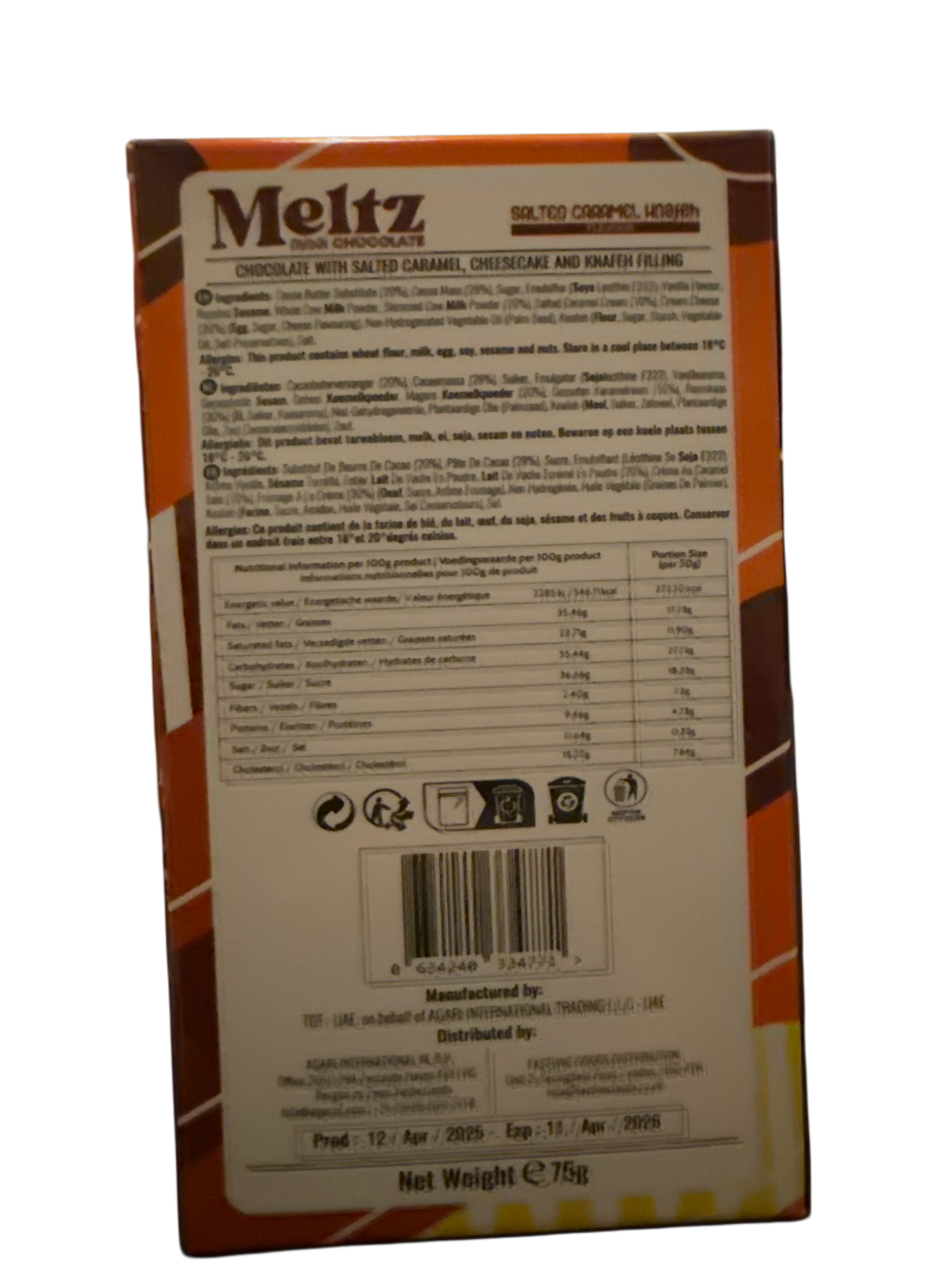Meltz Dubai Chocolate Salted Caramel Knafeh Flavour 75G - Dubai Edition - www.Shopthatapp.com