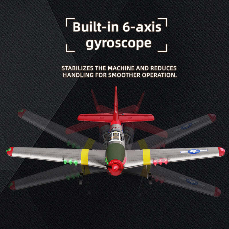 Xiaobaima BM26 P51D Warbird 4CH RC Airplane with Gyro & LED Lights - Red/Blue - www.Shopthatapp.com