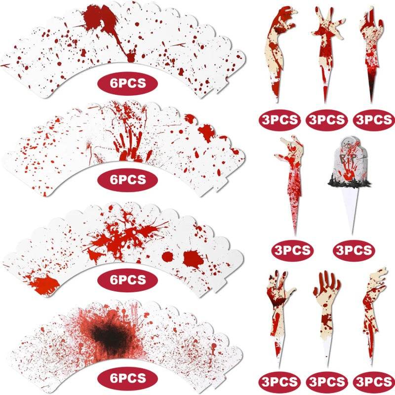 48Pcs Halloween Cupcake Toppers Wrappers Rip Kit Bloody Zombie Hand Cupcake Pick Decorations For Halloween Horror Movie Bloody Theme Birthday Party Cake Decorations Supplies - www.Shopthatapp.com