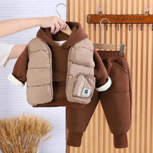 Boys' Suit Autumn Fashionable Fleece-lined Three-piece Set Baby Winter Fashionable Clothing - www.Shopthatapp.com