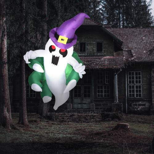 Outsunny 4ft Inflatable Halloween Decoration, Lighted Window Sticker Ghost In Hat, Blow Up Outdoor LED Yard Display, Waterproof - www.Shopthatapp.com