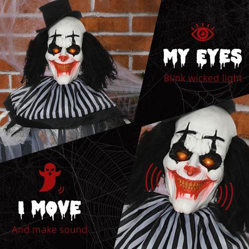 HOMCOM 6 Life Size Outdoor Halloween Decoration, Classic Black And White Striped Clown Animatronic, Sound And Motion Activated Animated Prop With Light Up Eyes Sounds - www.Shopthatapp.com