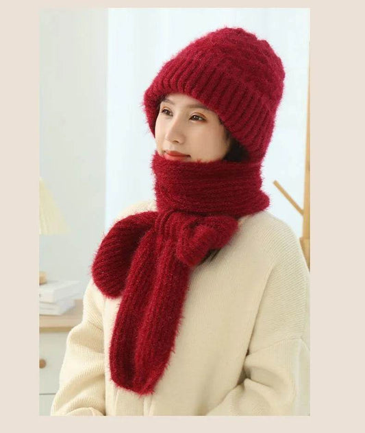 Women's Fleece-lined Scarf And Hat Winter Warm Knitted Hat Scarf - www.Shopthatapp.com
