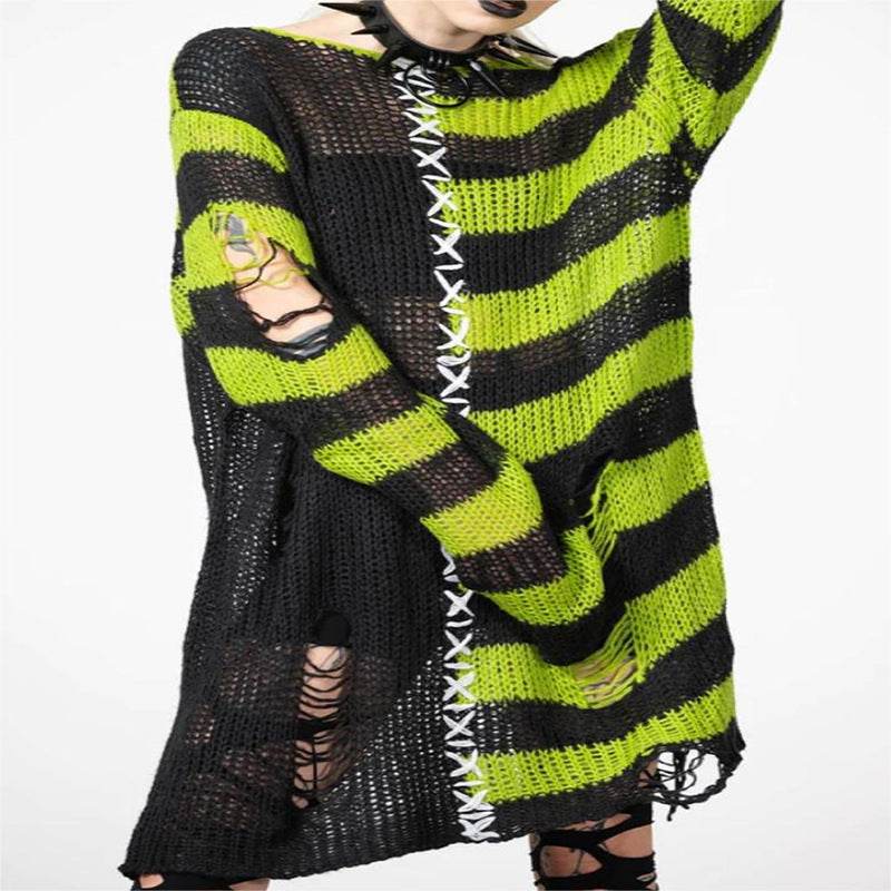 Halloween Ripped Long Sweater Women's Fashion Loose Sweater - www.Shopthatapp.com