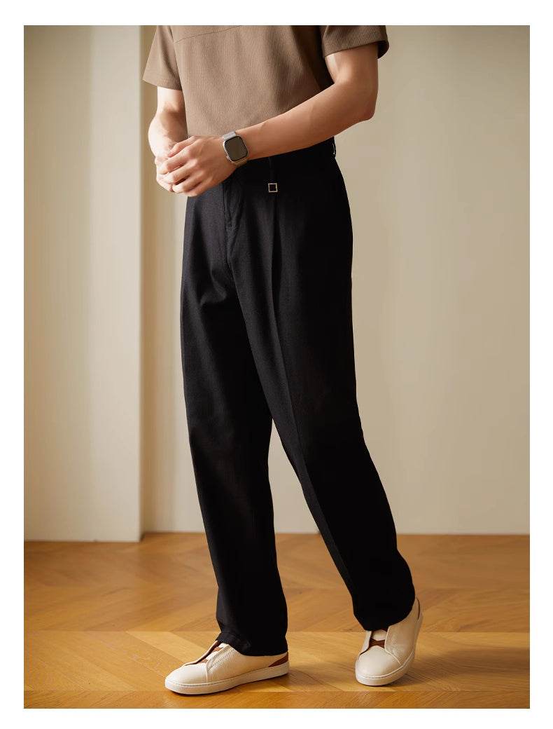 Retro Fashion Men High waist Pleated Loose Straight Leg Trouser - www.Shopthatapp.com