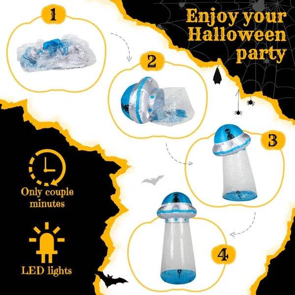 8.8 FT Halloween Inflatable UFO Yard Decoration, Fun Tall Blow Up Yard Decor With Built-in LED Lights And Stand Inside Design For Holiday Party Yard Lawn Garden Decor Indoor Outdoor - www.Shopthatapp.com
