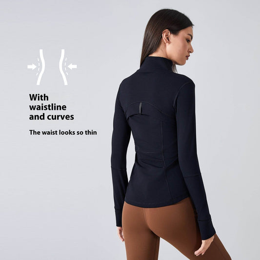 Long Sleeve Workout Tops for Women Halter Neck Zip Up gym top - www.Shopthatapp.com