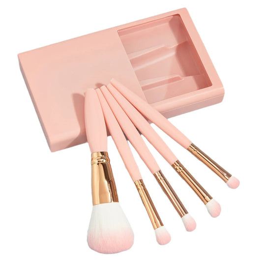 5 PCs Makeup Brushes With Mirror Travel Set - www.Shopthatapp.com