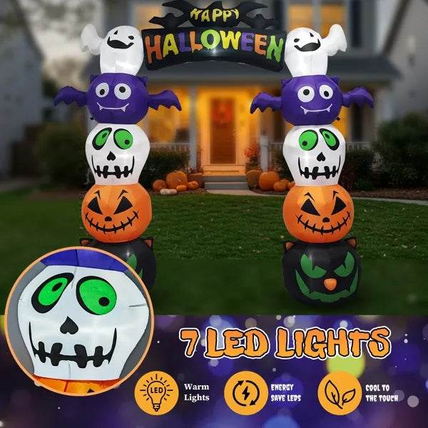 8.2 FT Cute Halloween Inflatables Pumpkin Archway Outdoor Decoration, Giant Blow Up Yard Arch Decorations With Built-in LED Lights For Holiday Party Front Yard Lawn Garden Decor - www.Shopthatapp.com