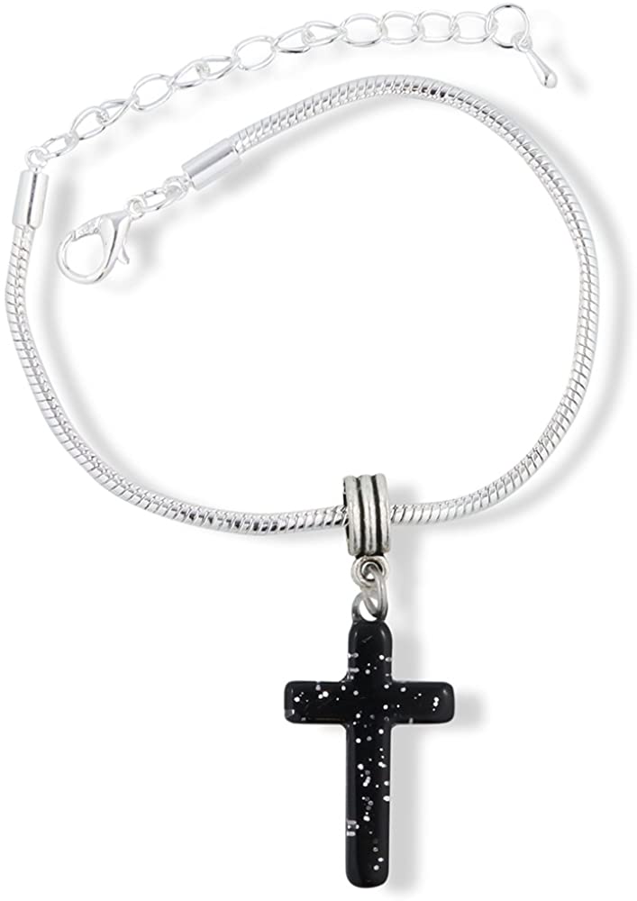 Kreuz-Charm-Armband mit Schlangenkette aus Kunststoff (Schwarz)