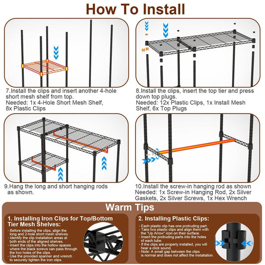1Pc 4 Tier Heavy Duty Garment Rack With Wheels Carbon Steel Clothing Rack Portable Wardrobe Clothes Rack With 3 Hanging Rods 6 Footrests 44.9x17.13x77.95in - www.Shopthatapp.com
