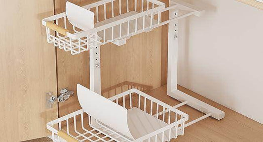 Metal Adjustable Height Two-Tier Drawer Kitchen Bathroom Under Sink Storage Rack - www.Shopthatapp.com