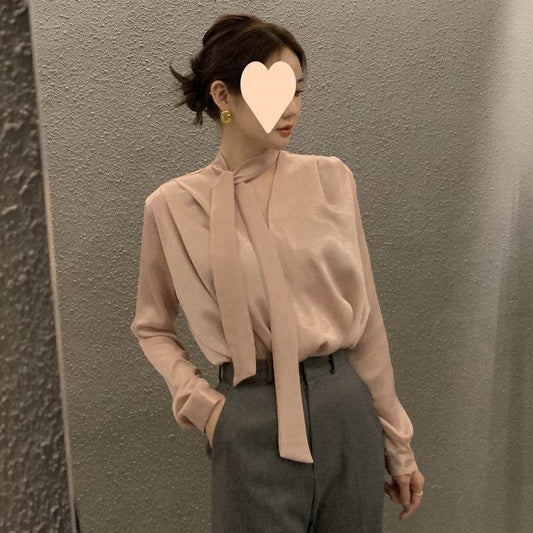 High-end Anti-wrinkle Acetate Satin pleated Blouse Shirt For Women - www.Shopthatapp.com