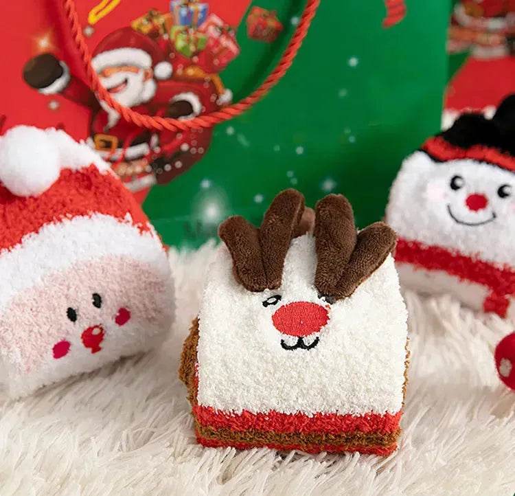 Child Christmas Socks Winter No-shedding Cute Elk Elk Santa Claus Snowman Sleeping Floor Coral Fleece Socks - www.Shopthatapp.com