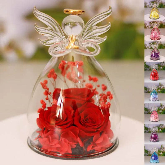 Eternal Flower Gift Box Angel Glass Cover Dried Rose Gift Box For Christmas New Year Valentine's Day Home Decor - www.Shopthatapp.com