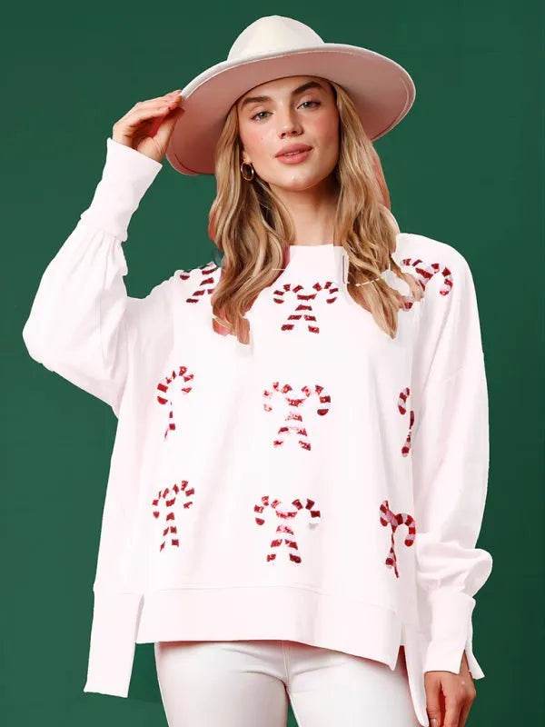 Christmas Fashion Round Neck Sequins Pullover top Sweatshirt for women - www.Shopthatapp.com