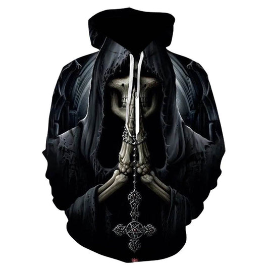 Black Gothic Skull 3D Digital Printing Men's Casual Hoodie Sweatshirt Pullover top - www.Shopthatapp.com