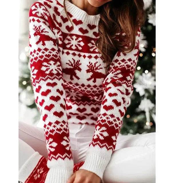 Christmas Elk Long Sleeve Knitted Sweater - www.Shopthatapp.com