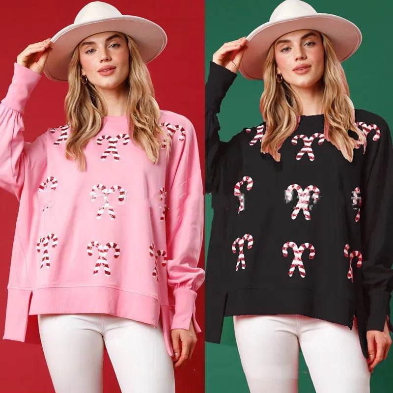 Christmas Fashion Round Neck Sequins Pullover top Sweatshirt for women - www.Shopthatapp.com