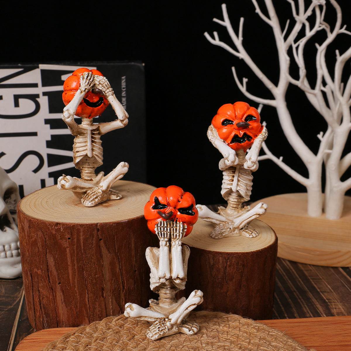 Pumpkin Head Skull Doll Ornaments Home Halloween Layout Props - www.Shopthatapp.com