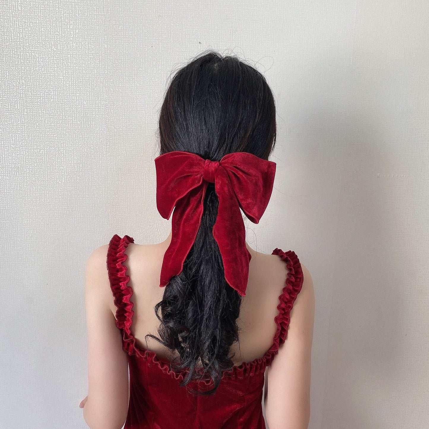Silk satin oversized bow tie Hair Scrunchies ponytail Holder - www.Shopthatapp.com