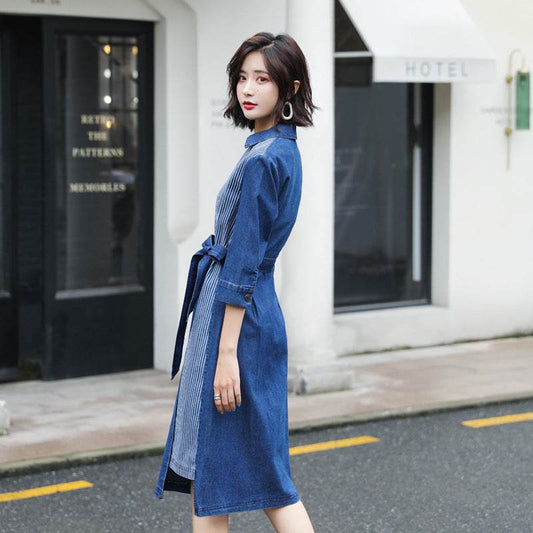 Casual Fashion Slim denim Wrap dress - www.Shopthatapp.com