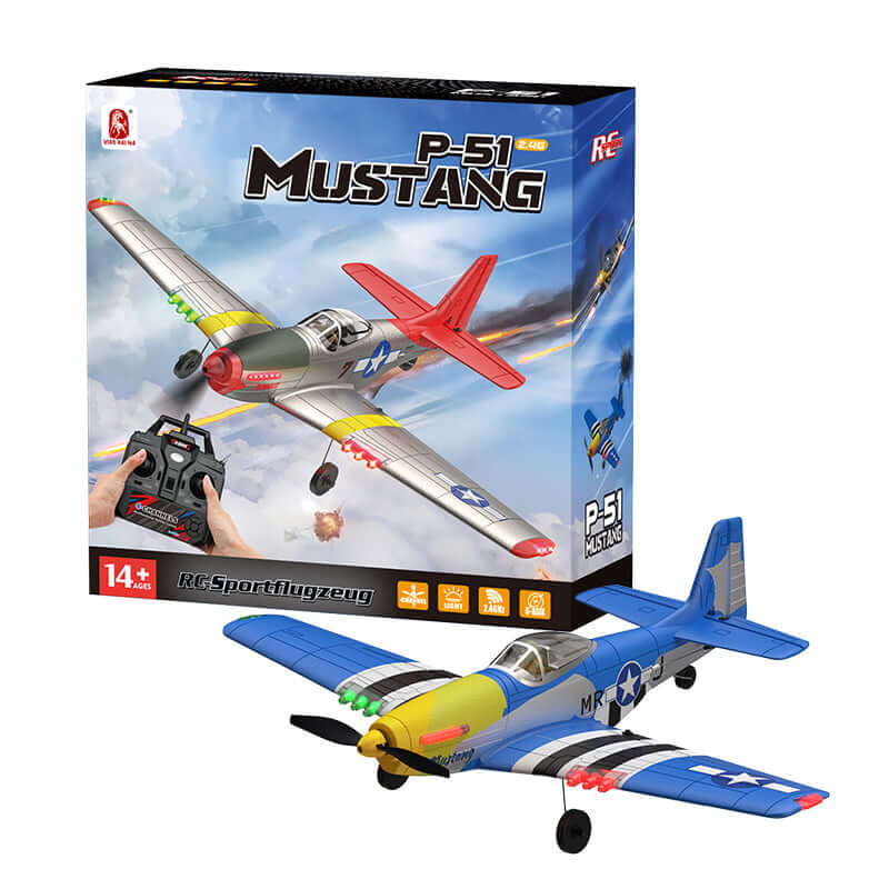 Xiaobaima BM26 P51D Warbird 4CH RC Airplane with Gyro & LED Lights - Red/Blue - www.Shopthatapp.com