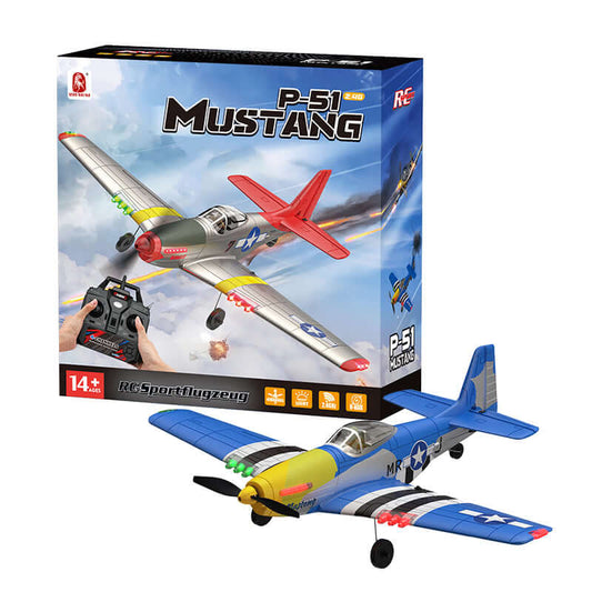 Xiaobaima BM26 P51D Warbird 4CH RC Airplane with Gyro & LED Lights - Red/Blue - www.Shopthatapp.com
