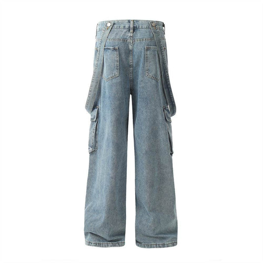 Ribbon Design Multi-pocket Workwear Denim Trousers Men Jeans - www.Shopthatapp.com